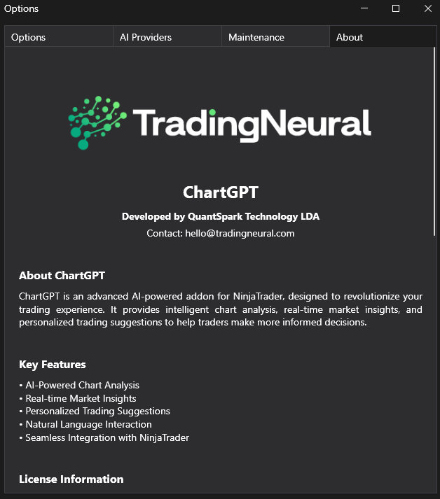 ChartGPT About tab