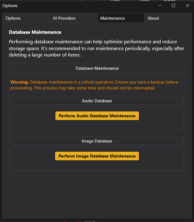 ChartGPT Maintenance tab