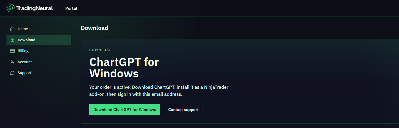 Trading Neural portal download page