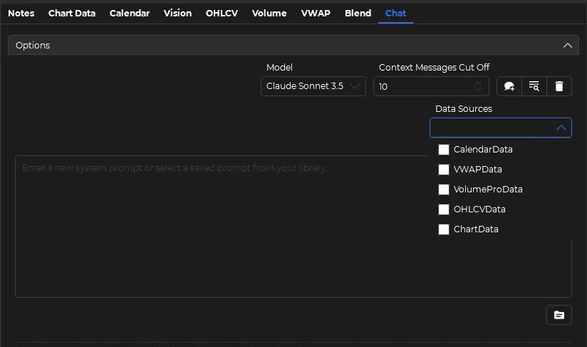 ChartGPT-Chat Tab - Options