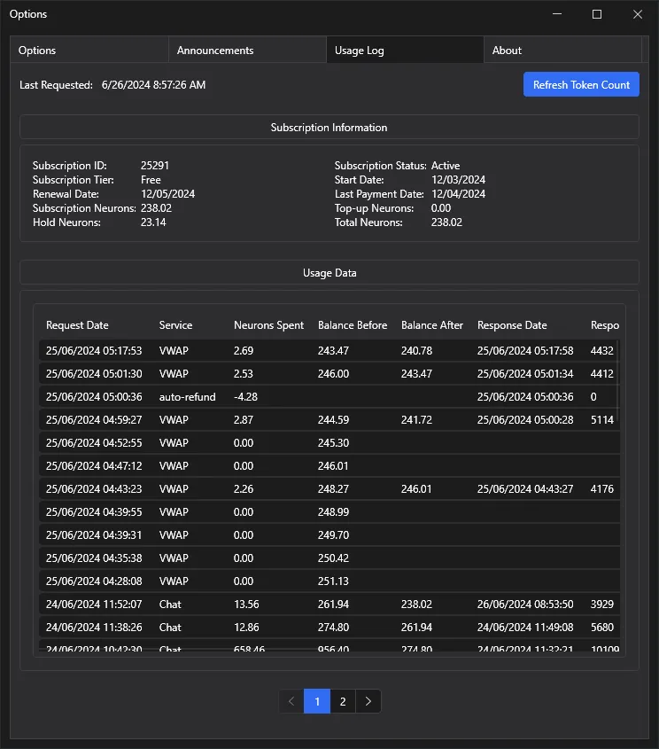 ChartGPT-Options Window